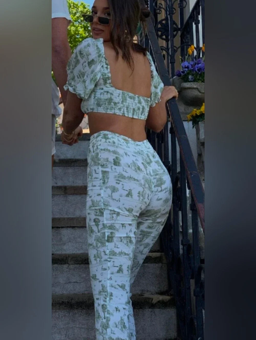 WeWoreWhat Smocked Vintage Toile Flare Pants - Picture 5 of 6